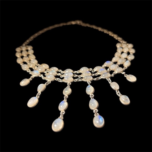 Vintage Sterling Silver Rainbow Moonstone Necklace - Picture 6 of 9